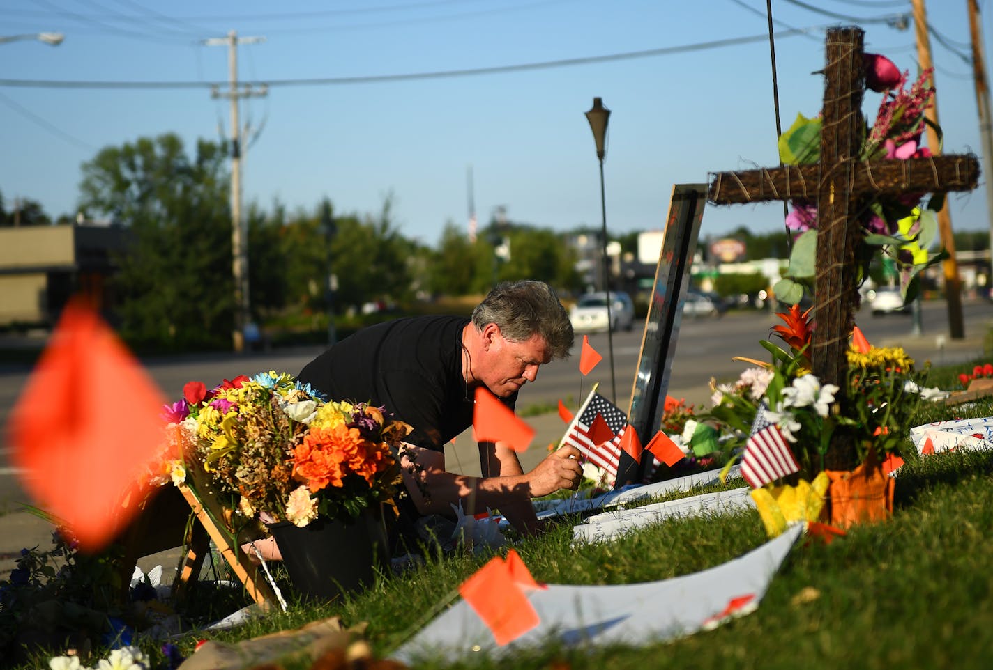 Falcon Heights resident Victor Toso cleaned up Philando Castile's memorial at the sight of his shooting on Thursday evening. Toso spends time each day cutting and watering flowers, reorganizing and removing debris. ] (AARON LAVINSKY/STAR TRIBUNE) aaron.lavinsky@startribune.com Since last Weds, Falcon Heights -- a 2-square-mile town not even big enough to have its own police force -- has been violently thrust onto the wrong side of a heated national topic. As the mayor just said the day after: &#