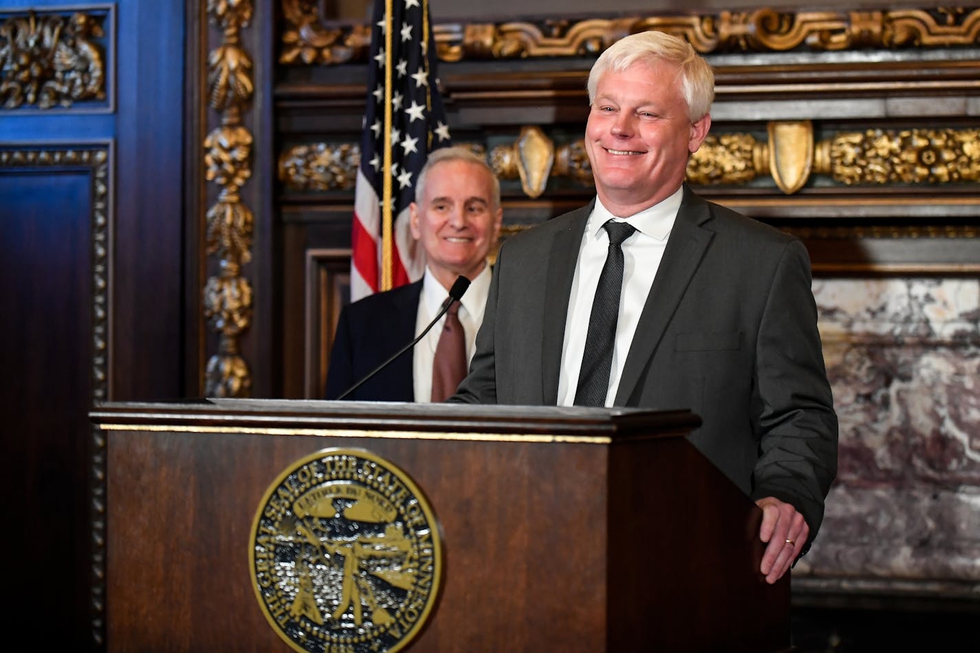 Rep. Paul Thissen laughed as he addressed attendees of Tuesday's press conference in which Thissen was introduced as Minnesota's new Supreme Court Justice.