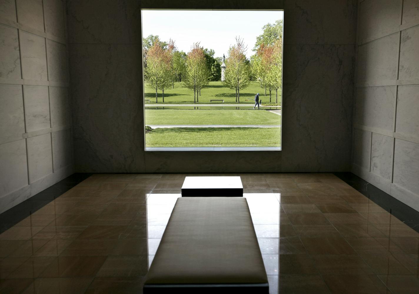 Some rooms offer picturesque views of the gardens at the new Lakewood Garden Mausoleum at Lakewood Cemetery in Minneapolis May 4, 2012.