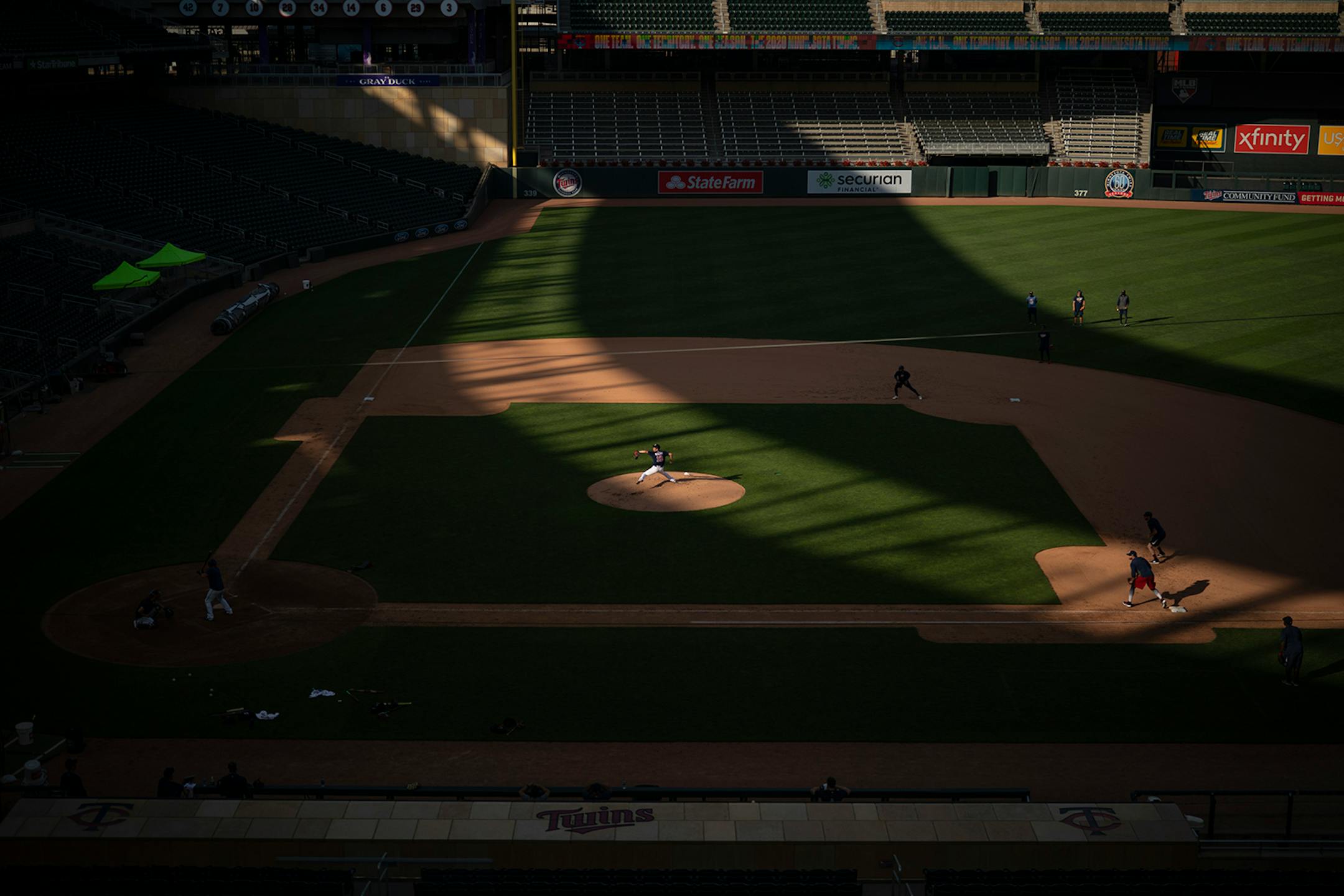 Twins pitcher Kenta Maeda threw live batting practice Sunday evening.
