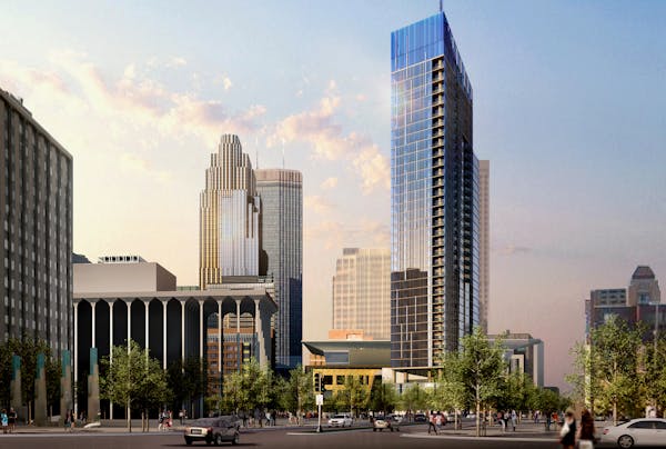 A 2015 rendering of a Four Seasons Hotel on the Nicollet Hotel Block.