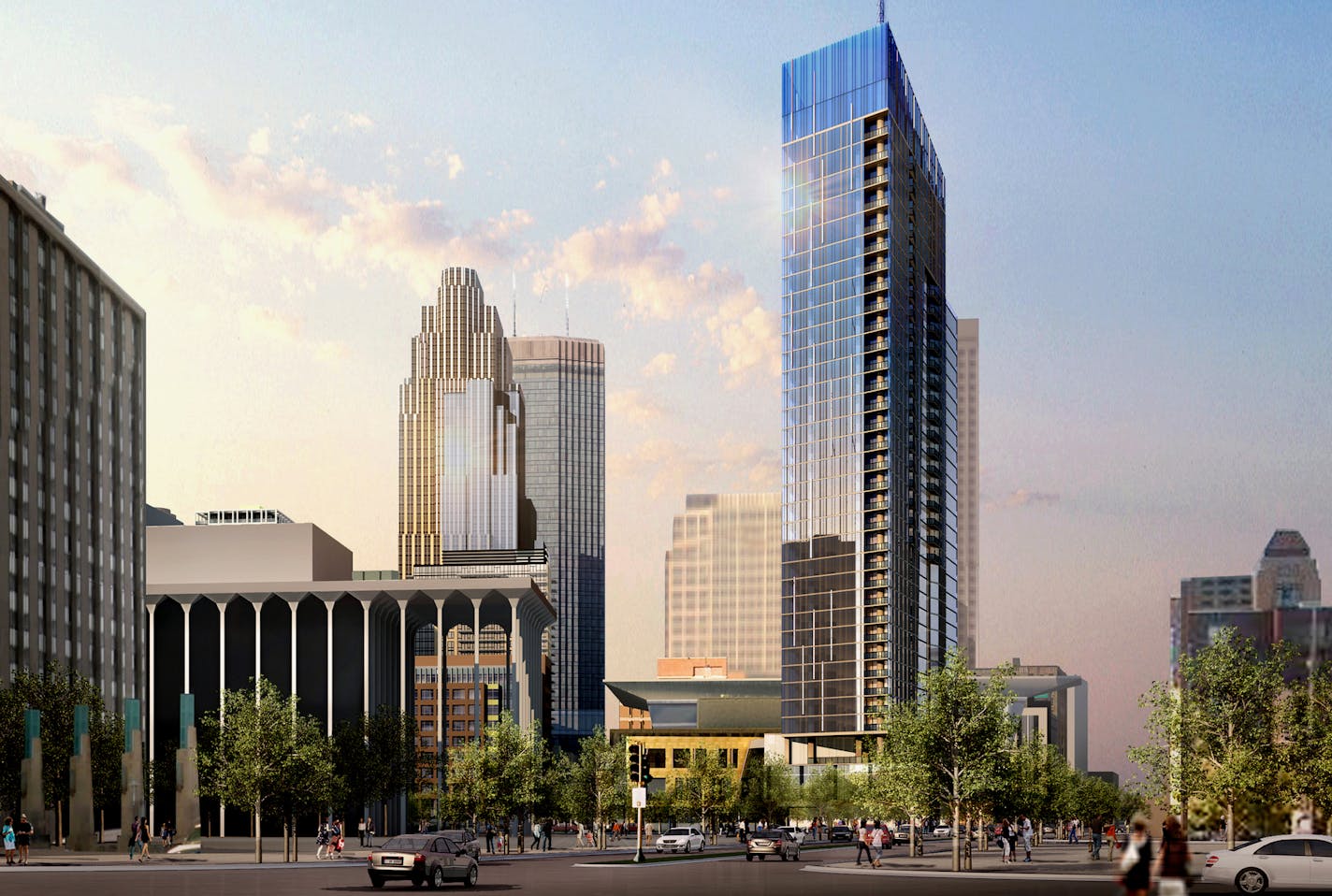 A 2015 rendering of a Four Seasons Hotel on the Nicollet Hotel Block.