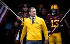 Gophers coach P.J. Fleck led the team onto the field for the 2017 spring game at TCF Bank Stadium.