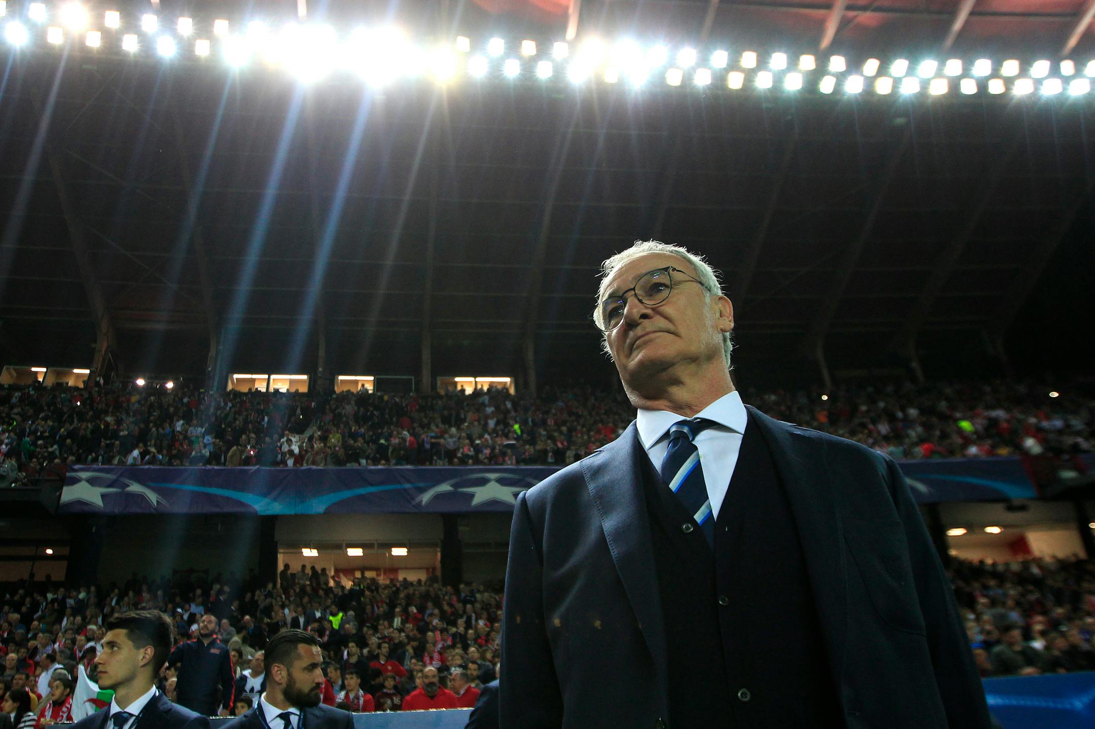 Leicester manager Claudio Ranieri stands pitch side ahead of the Champions League round of 16 soccer match between Sevilla and Leicester City at the Ramon Sanchez-Pizjuan stadium in Seville, Spain, Wednesday, Feb. 22, 2017. (AP Photo/Miguel Morenatti)