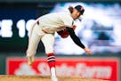 Minnesota Twins pitcher Chris Paddack (20) pitches against the Seattle Mariners on Wednesday, May 8, 2024 in Minneapolis, Minn. The Twins won 6-3.   ]