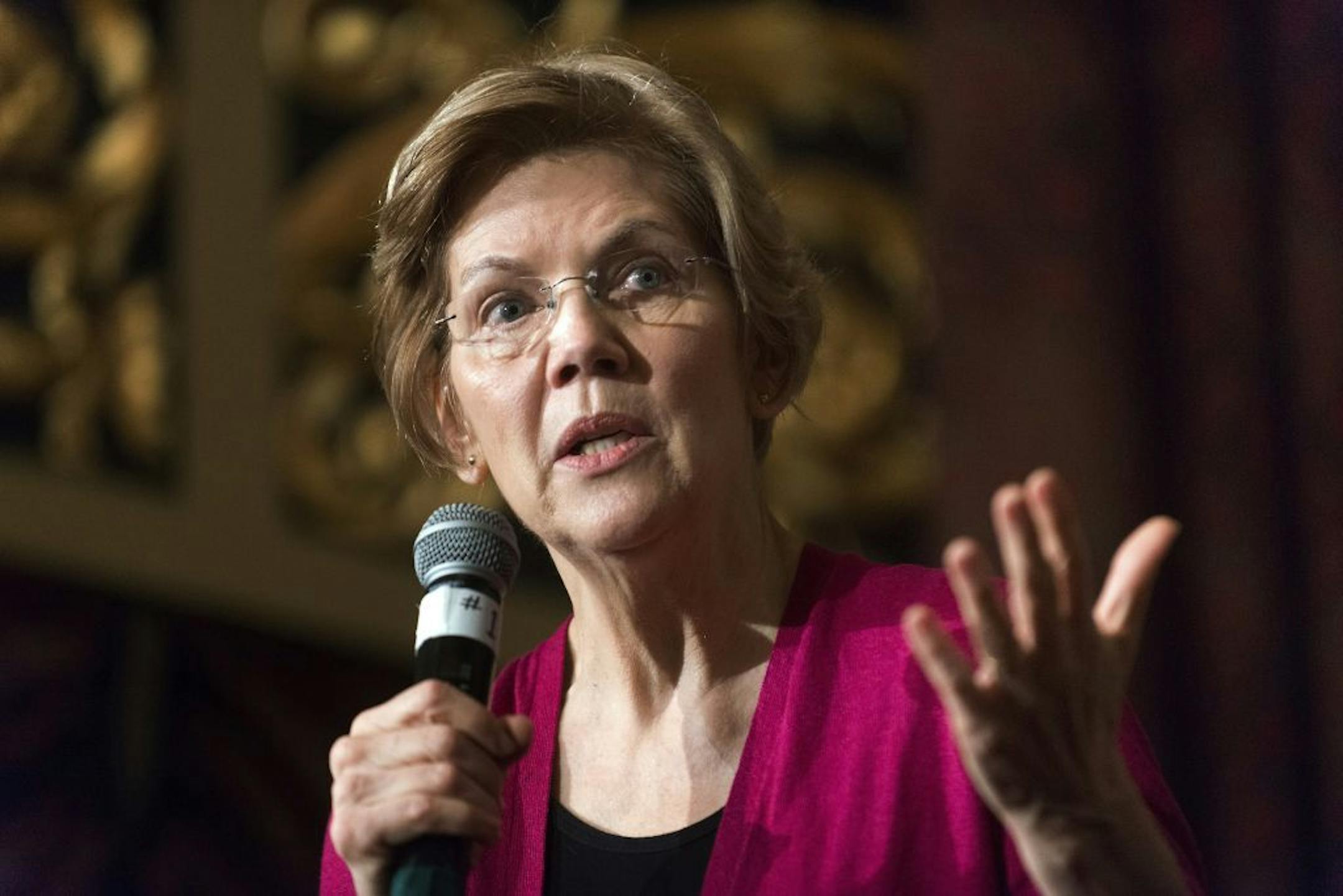 Democratic Sen. Elizabeth Warren of Massachusetts speaks at a campaign event at Orpheum Theatre in Sioux City, Iowa on Saturday, Jan. 5, 2019. Warren is getting a chance to test her skills as a presidential candidate during a trip to Iowa, a key early voting state on the 2020 election calendar.