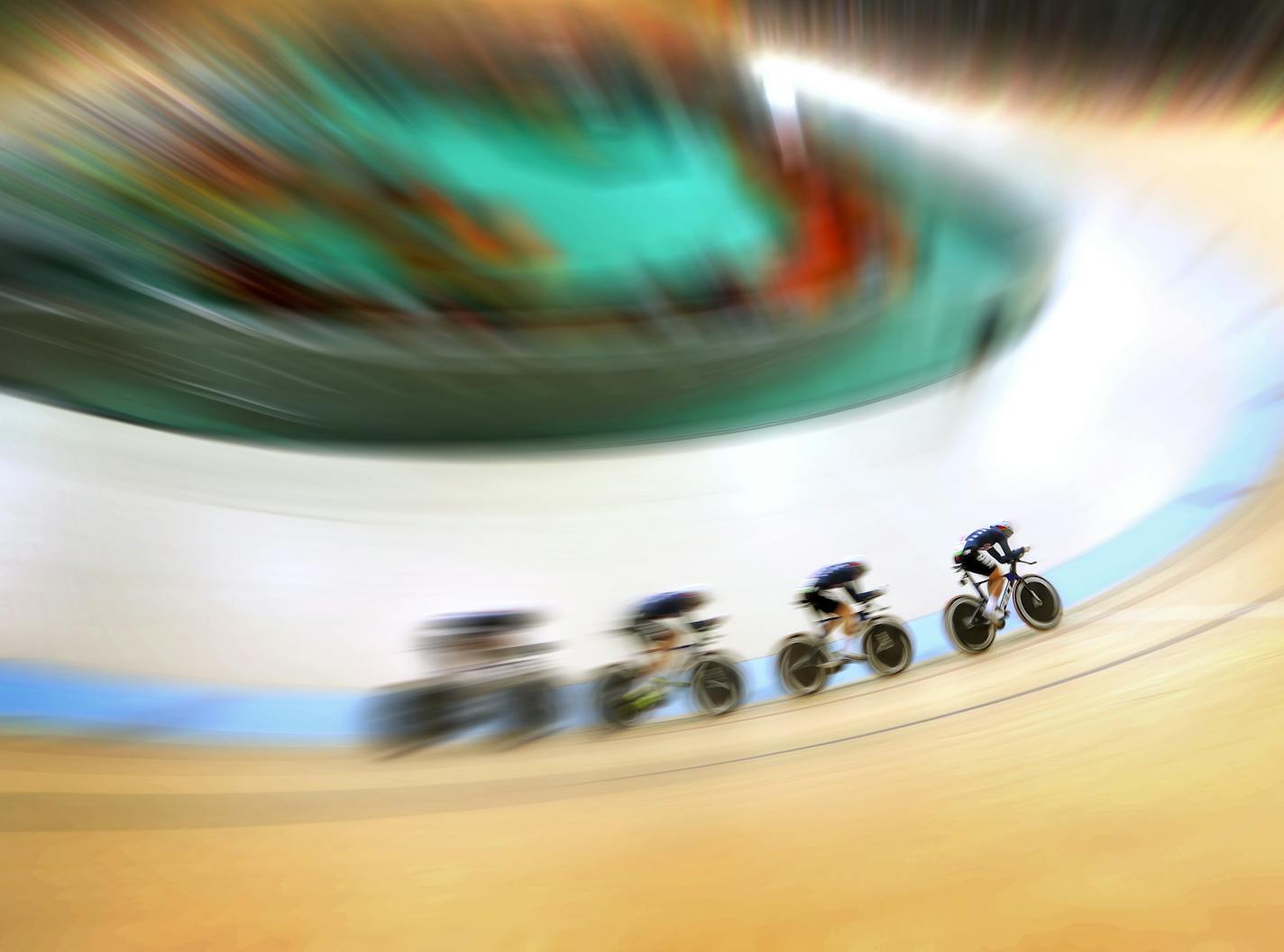 For about five minutes Saturday morning, the U.S. held the world record in women&#x2019;s team pursuit. Kelly Catlin of Arden Hills (In the lead) and teammates Sarah Hammer, Chloe Dygert and Jennifer Valente ripped around the Rio Olympic Velodrome in four minutes, 12.282 seconds, winning their first-round heat as track cycling competition continued at the Rio Games. ] 2016 Summer Olympic Games - Rio Brazil brian.peterson@startribune.com Rio de Janeiro, Brazil - 08/13/2016