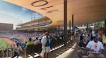 The new St. Paul Saints ballpark, shown in a rendering, will have better views than Midway Stadium but the views come at a greater cost.