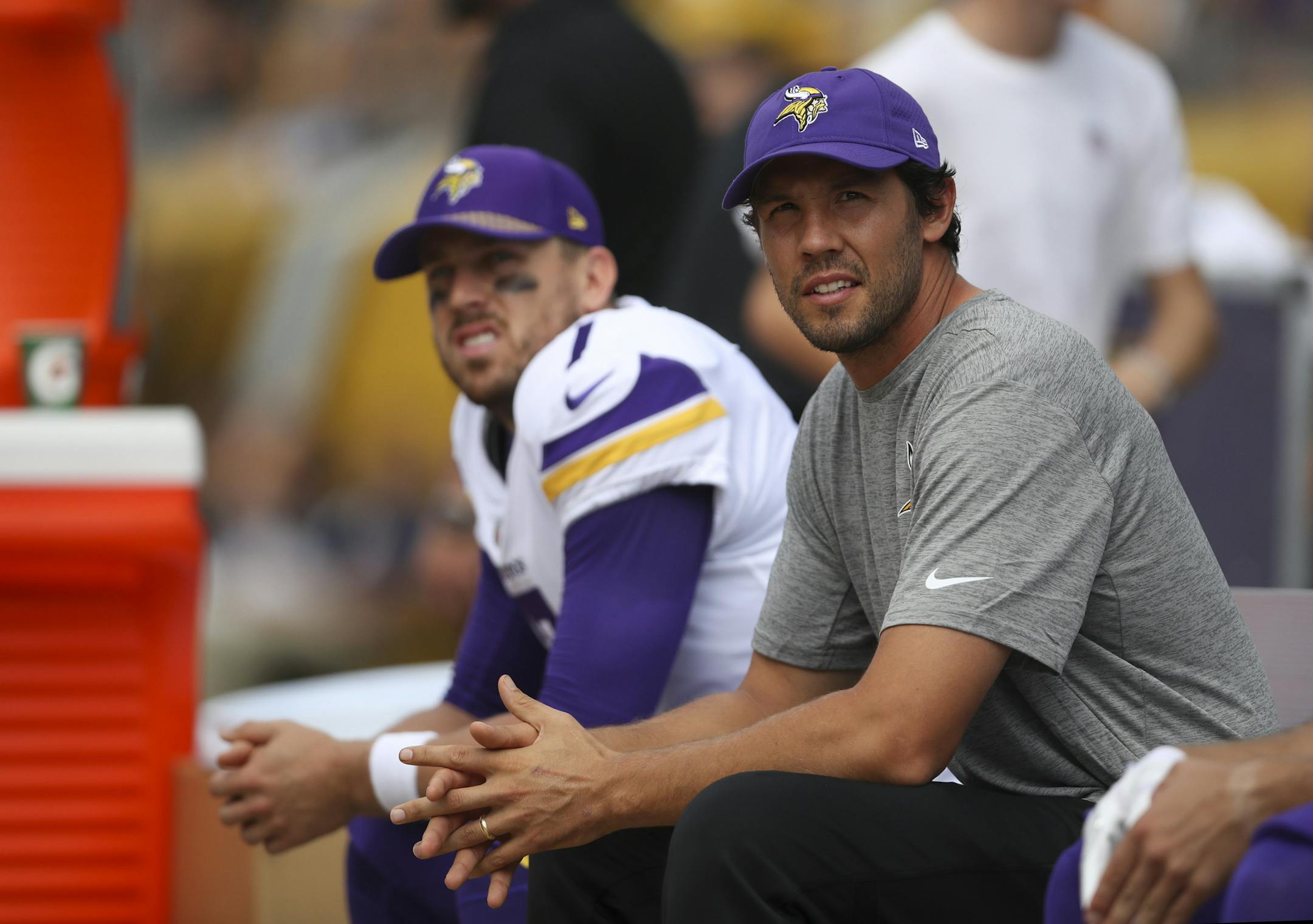 Sam Bradford, foreground, and Case Keenum