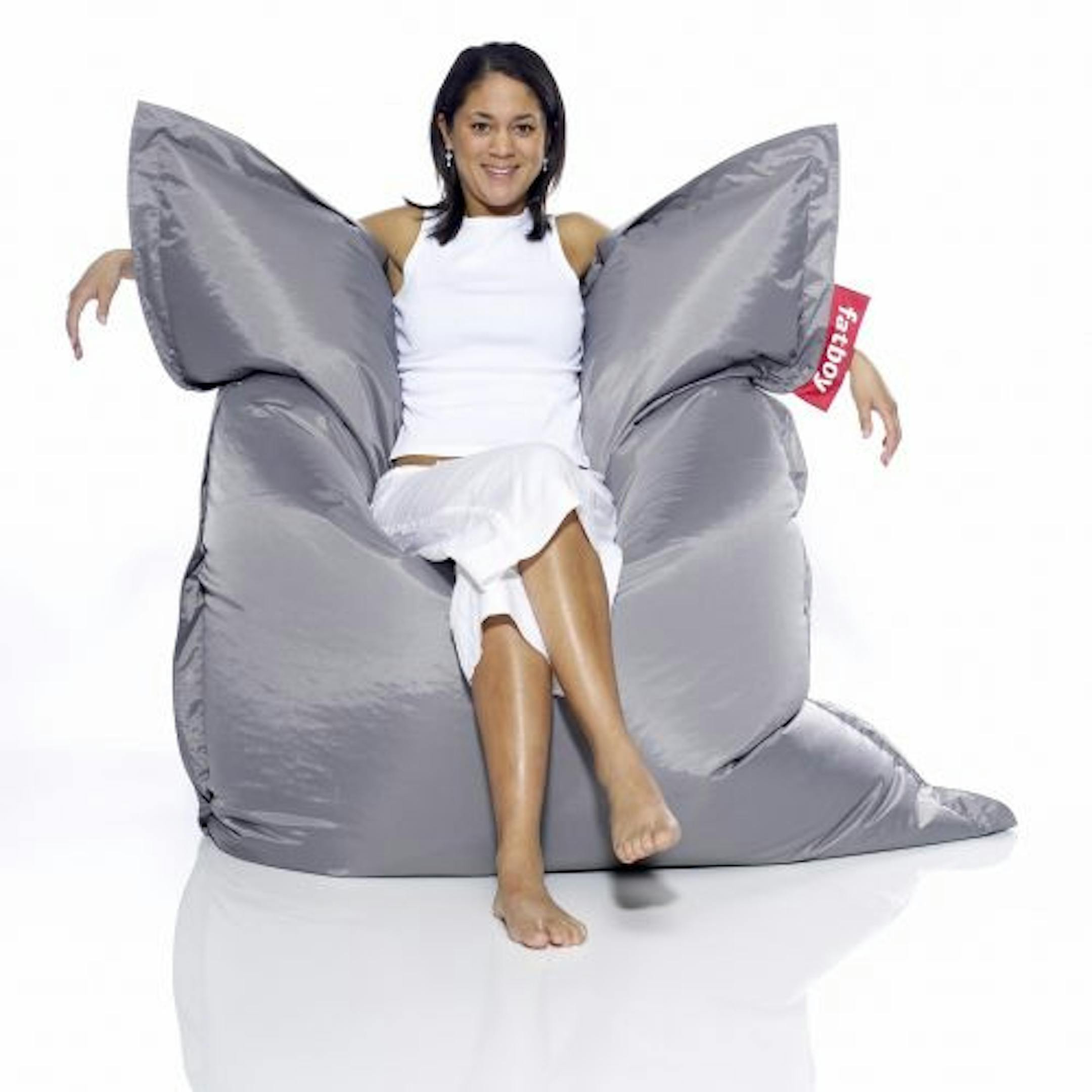 The price of the Silver Fatboy bean bag is $339 Aug. 19 only, regularly $399, at Roam.