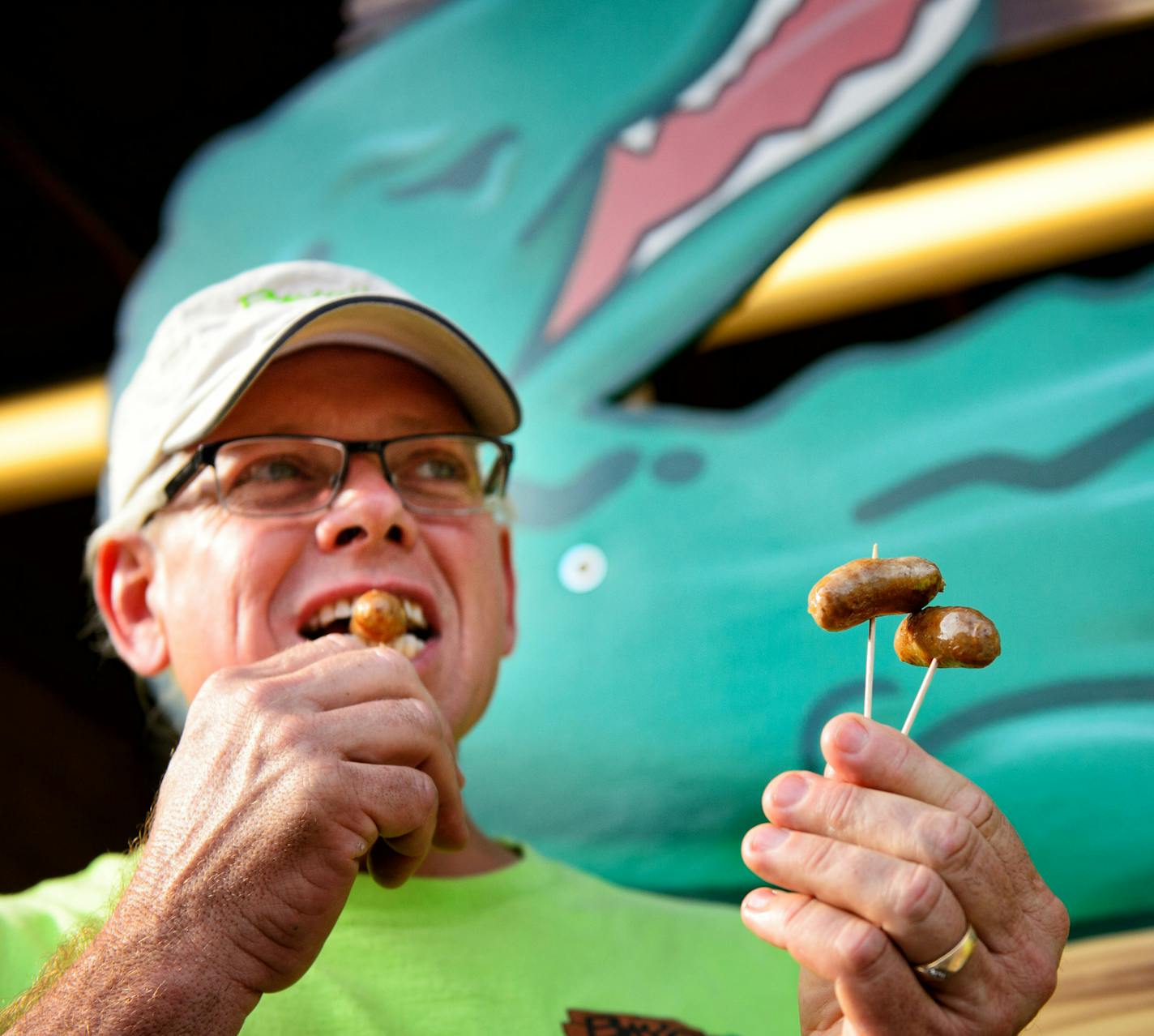 Dallas Simonette, owner of Gator Shack has been selling Alligator on a stick at the Fair for 18 years. The opening of the 2014 Minnesota State Fair is less than a week away and the place is hopping. ] Thursday, August 14, 2014. GLEN STUBBE * gstubbe@startribune.com