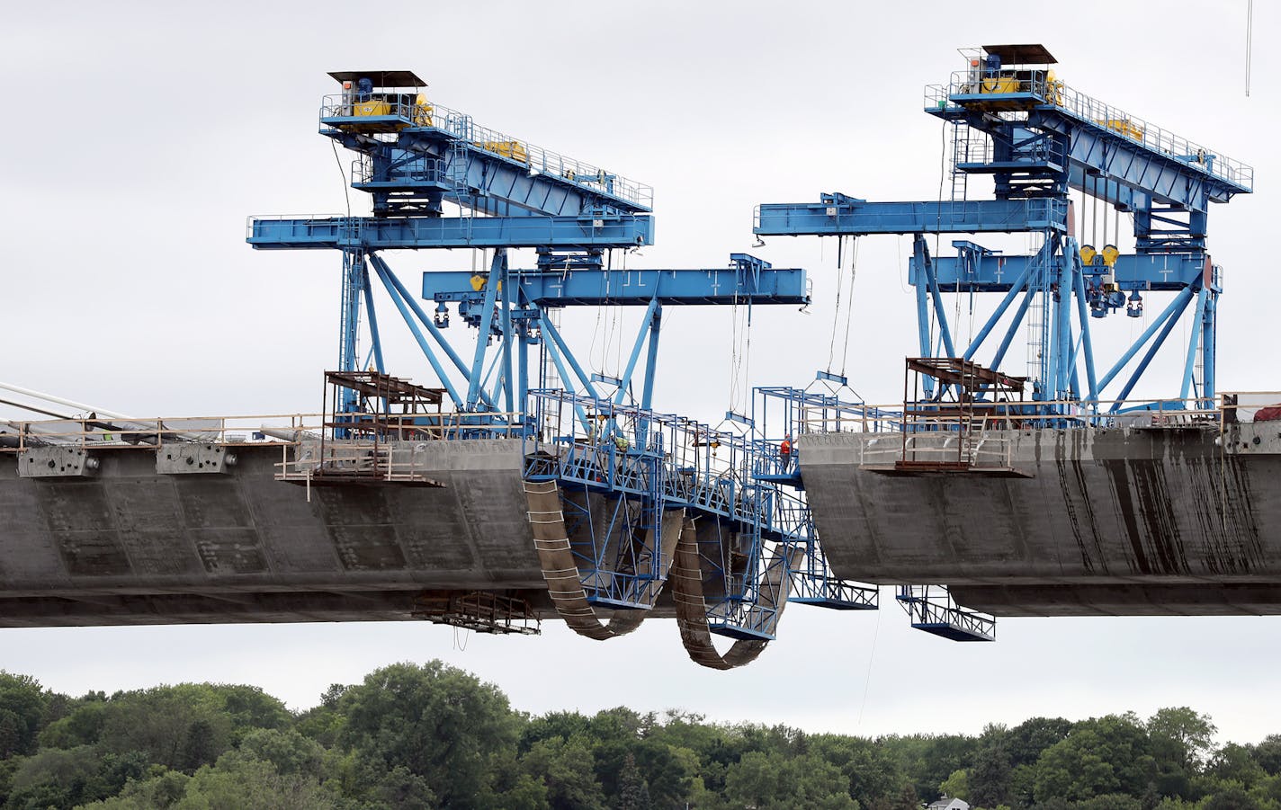 The St. Croix Crossing bridge project under construction. ] (Leila Navidi/Star Tribune) leila.navidi@startribune.com BACKGROUND INFORMATION: A boat tour is part of the MnDOT public relations campaign for the St. Croix Crossing bridge project. The sold out tour boat, run by St. Croix Boat and Packet, left from Stillwater on Wednesday, June 15, 2016.