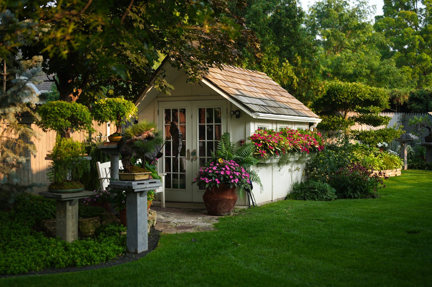 Curt muilt this garden shed Friday, Aug. 18, 2023 Hopkins, Minn. For the 50 or so years Beautiful Garden winners Bette and Curt Fenton have lived in their Hopkins home, they've always had a garden. ] GLEN STUBBE • glen.stubbe@startribune.com