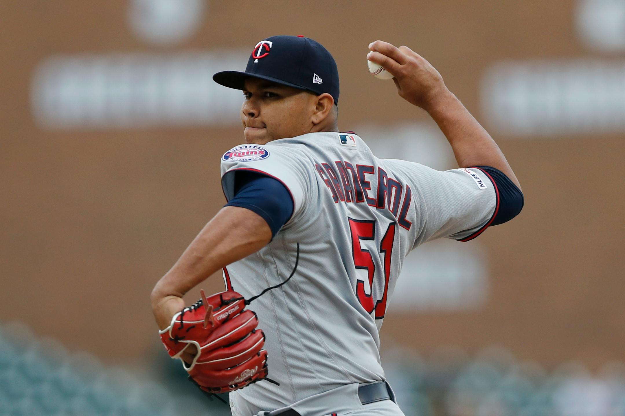 Twins reliever Brusdar Graterol threw his first MLB pitch against the Detroit Tigers on Sunday. He pitched a scoreless ninth inning in the Twins' 8-3 victory.