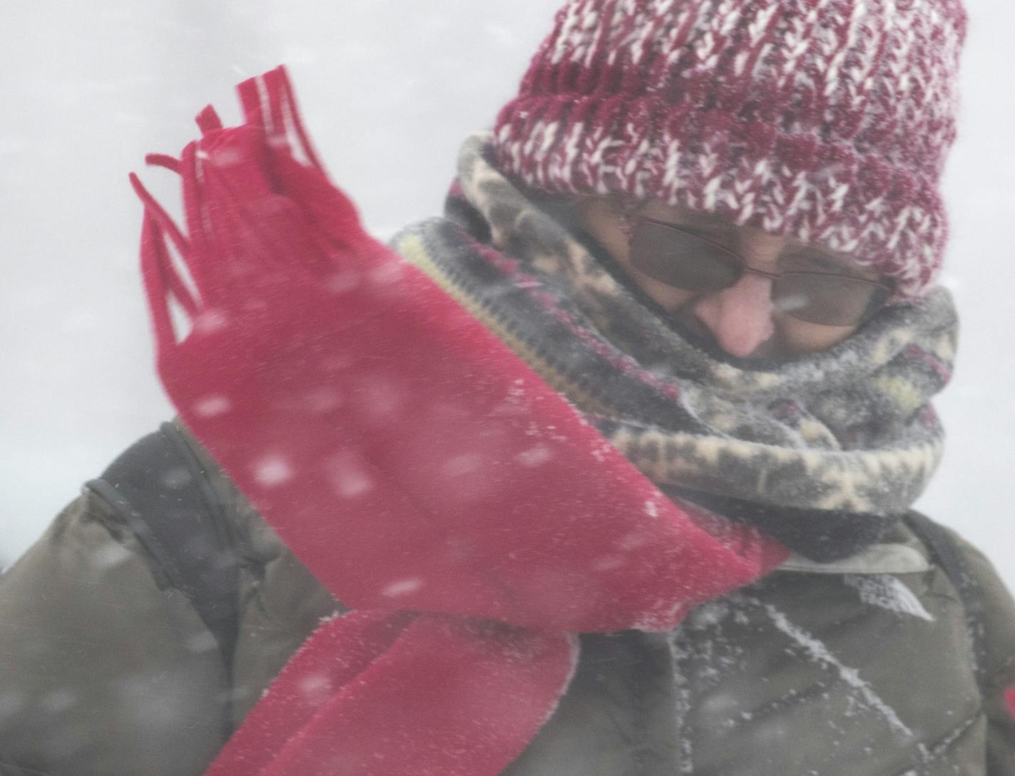 Deb Fourniea walks down John Ireland boulevard in St. Paul during a snow storm. ] LEILA NAVIDI &#xef; leila.navidi@startribune.com BACKGROUND INFORMATION: Snow in St. Paul on Monday, January 22, 2018. A number of schools in the southern Twin Cities suburbs and southern Minnesota have called off classes due to difficult conditions expected by afternoon.