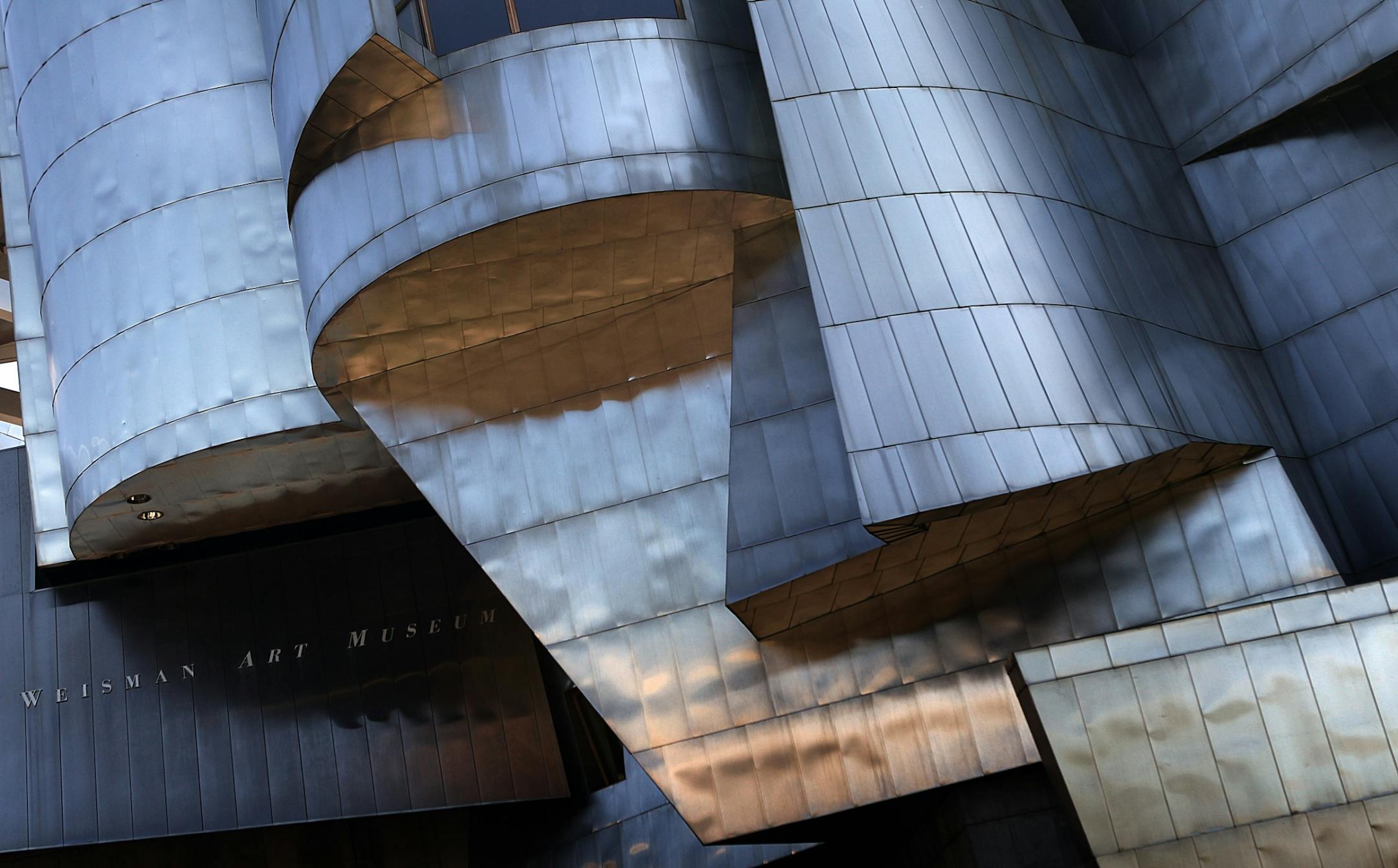 The landmark Frederick R. Weisman Art Museum, with its distinctive, stainless steel facade, overlooks the University of Minnesota campus and the Mississippi River. The building was completed in 1993 and underwent expansion over the past year that includes several new galleries.