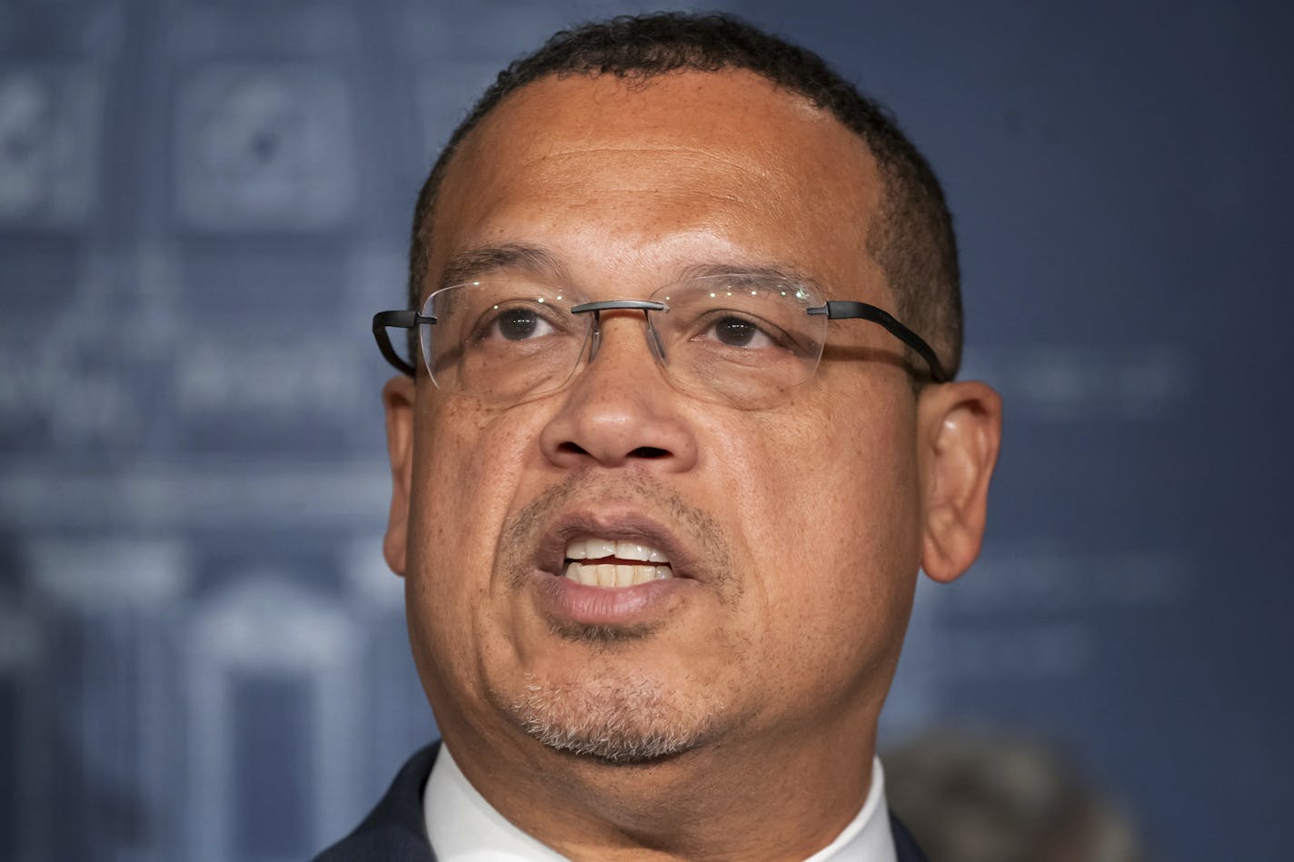 Attorney General Keith Ellison leads a press conference and released task force report and recommendations to lower prescription prices Wednesday, Feb. 19, 2020 in St. Paul. Some recommendations call for action during this year's legislative session. (Glen Stubbe/Star Tribune via AP)