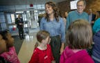 The first Latina mayor elected in Minnesota, Maria Regan Gonzalez, greeted students after she spoke to students at Richfield STEM Elementary Veteran's