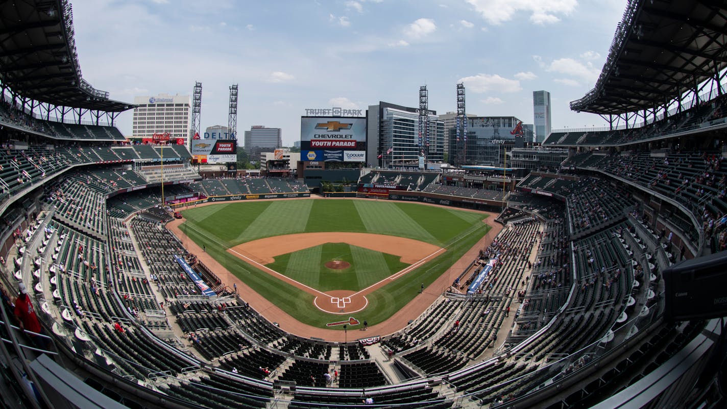 Truist Park is viewed before a baseball game between the Atlanta Braves and the Washington Nationals, Saturday, June 10, 2023, in Atlanta. (AP Photo/Hakim Wright Sr.)