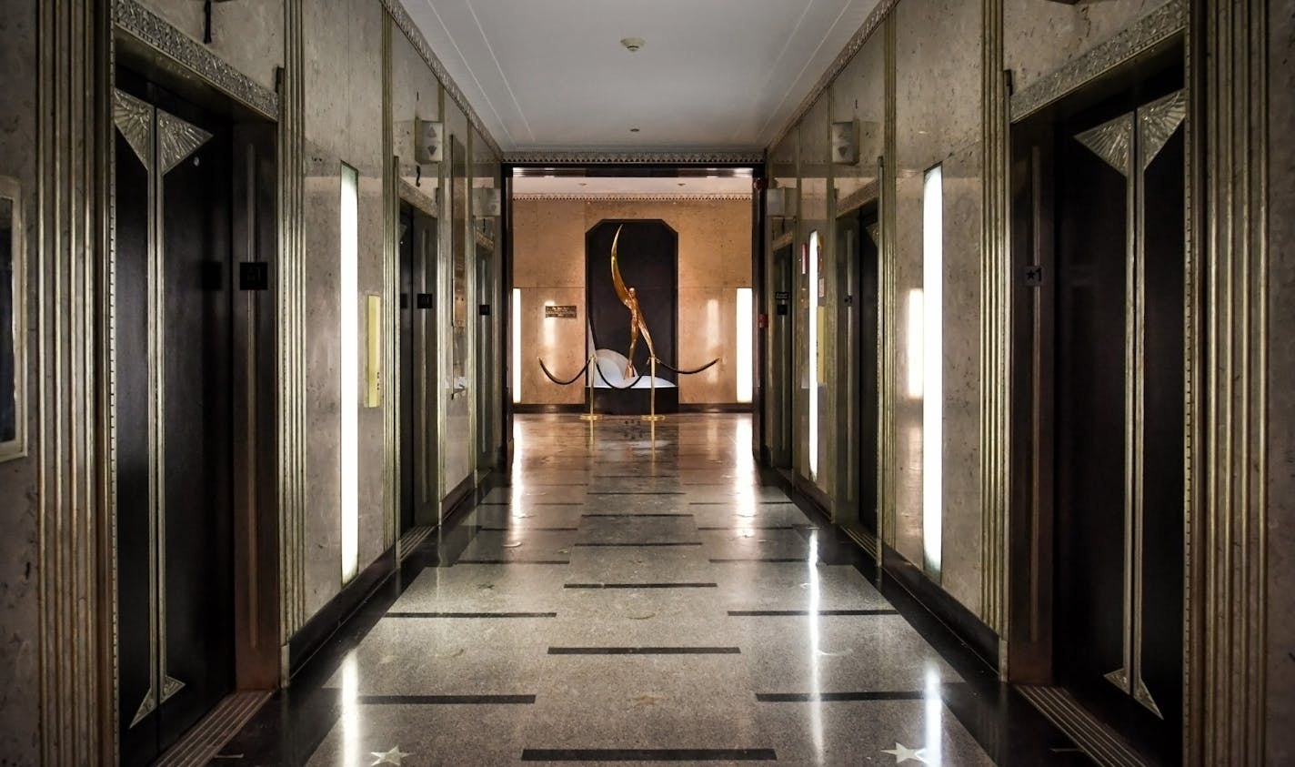 The elevators in Rand Tower in downtown Minneapolis.