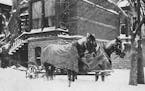 Horses pulling a snowplow in Minneapolis in an undated photo.