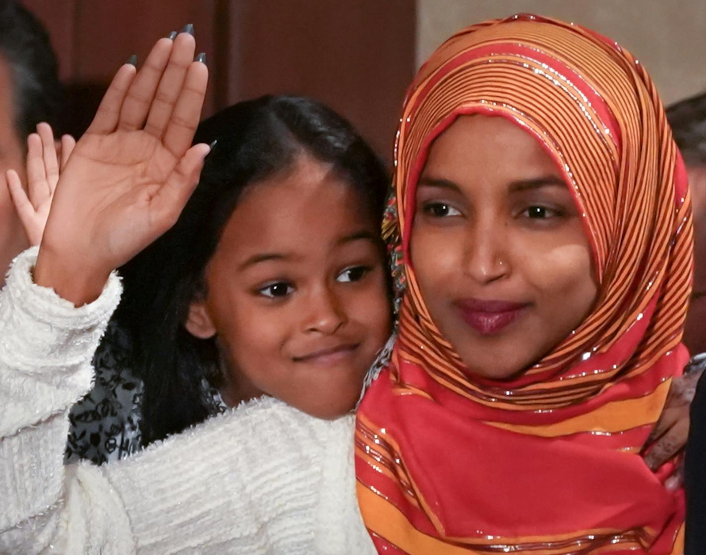 Ilhan Omar was one of five new Representatives sworn in on the House floor. Her three children were with her as new Speaker Nancy Pelosi swore them in. Nancy Pelosi is elected as Speaker of the U.S. House of Representatives. ] GLEN STUBBE &#x2022; glen.stubbe@startribune.com Thursday, January 3, 2019 Minnesota's large freshman class in the new Congress take the Oath of Office Thursday, jumping headlong into the intense political battle between President Trump and Democrats over border security t