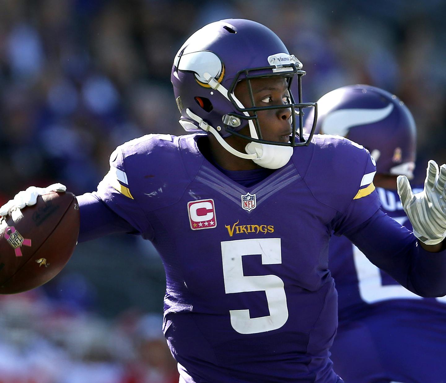 Vikings quarterback Teddy Bridgewater (5). ] CARLOS GONZALEZ &#xef; cgonzalez@startribune.com - October 18, 2015, Minneapolis, MN, TCF Bank Stadium, NFL, Minnesota Vikings vs. Kansas City Chiefs