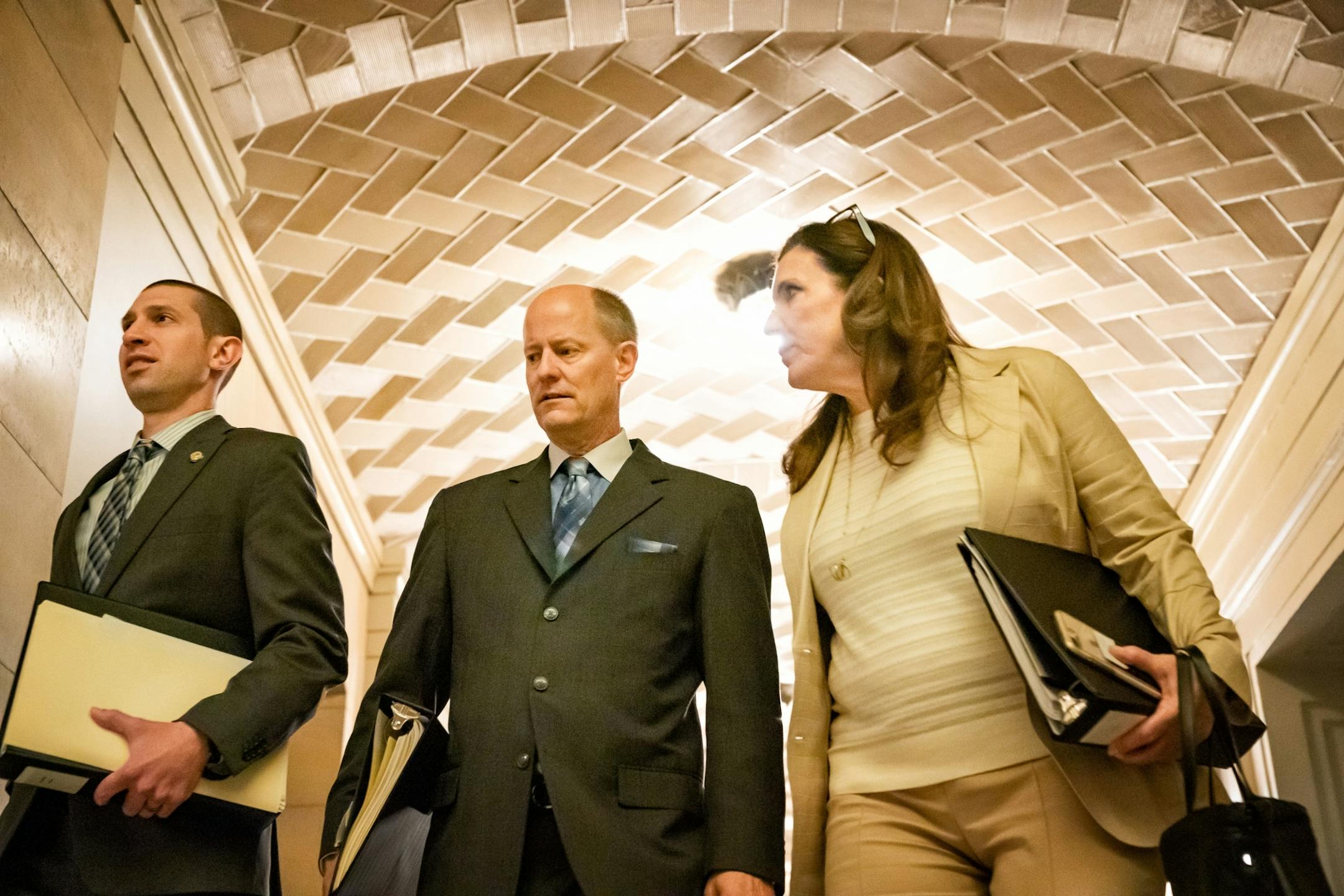 Senate President Jeremy Miller, Senate Majority Leader Paul Gazelka and Finance Chair Senator Julie Rosen walked walked to the Governor's office for the second round of budget negotiations Monday afternoon.