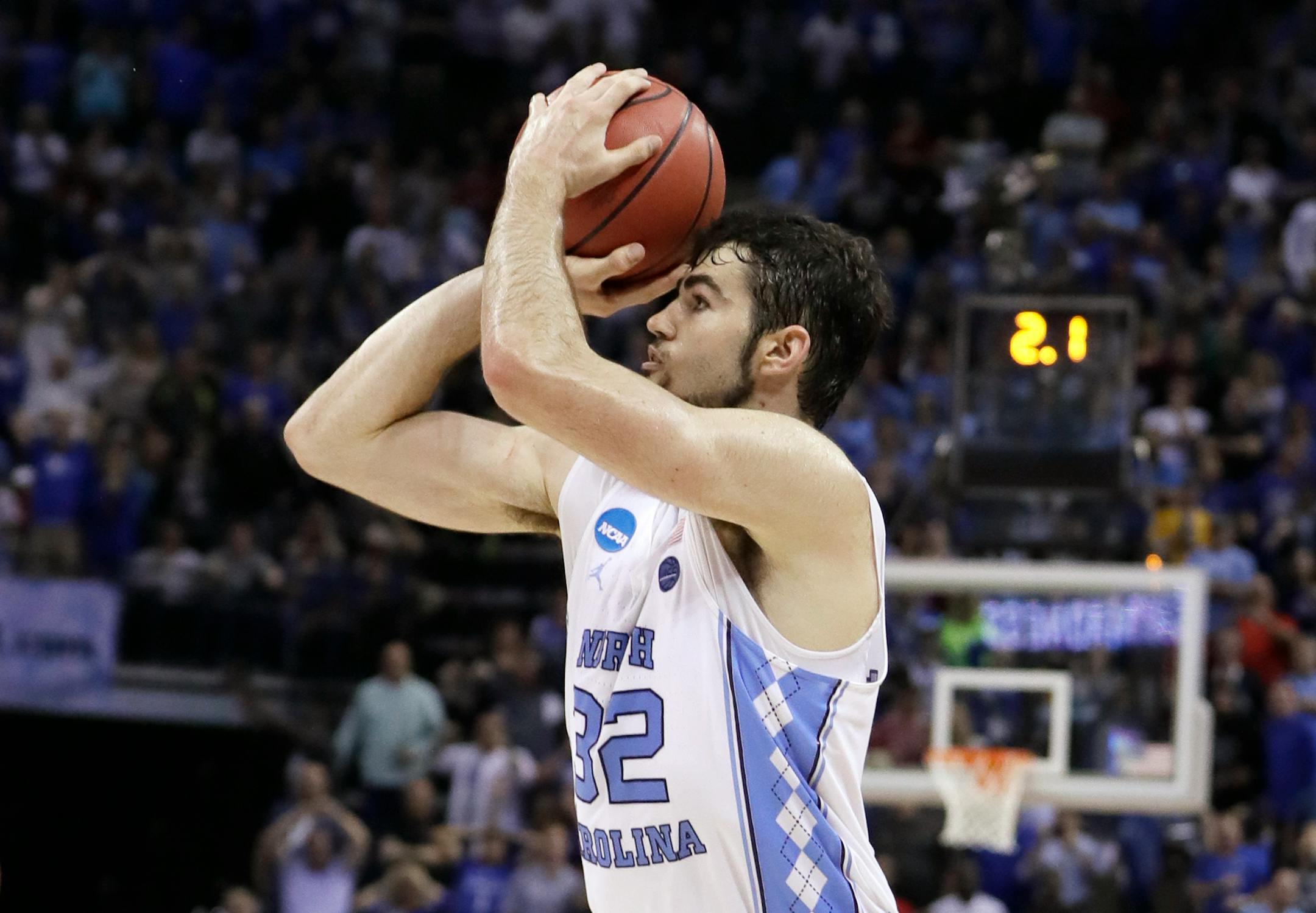North Carolina forward Luke Maye took aim and scored the winning basket in the second half of the South Regional final Sunday in Memphis. The basket gave the Tar Heels a 75-73 victory over Kentucky.