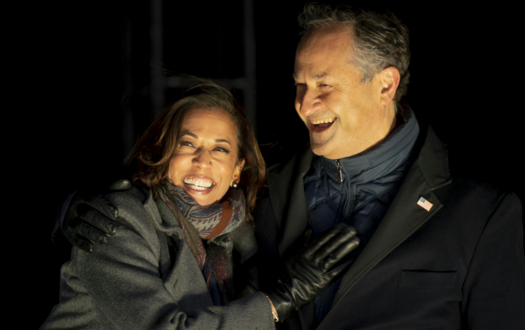 Kamala Harris and Doug Emhoff at a drive-in election eve rally in Philadelphia. Emhoff will be the first "second gentleman."
