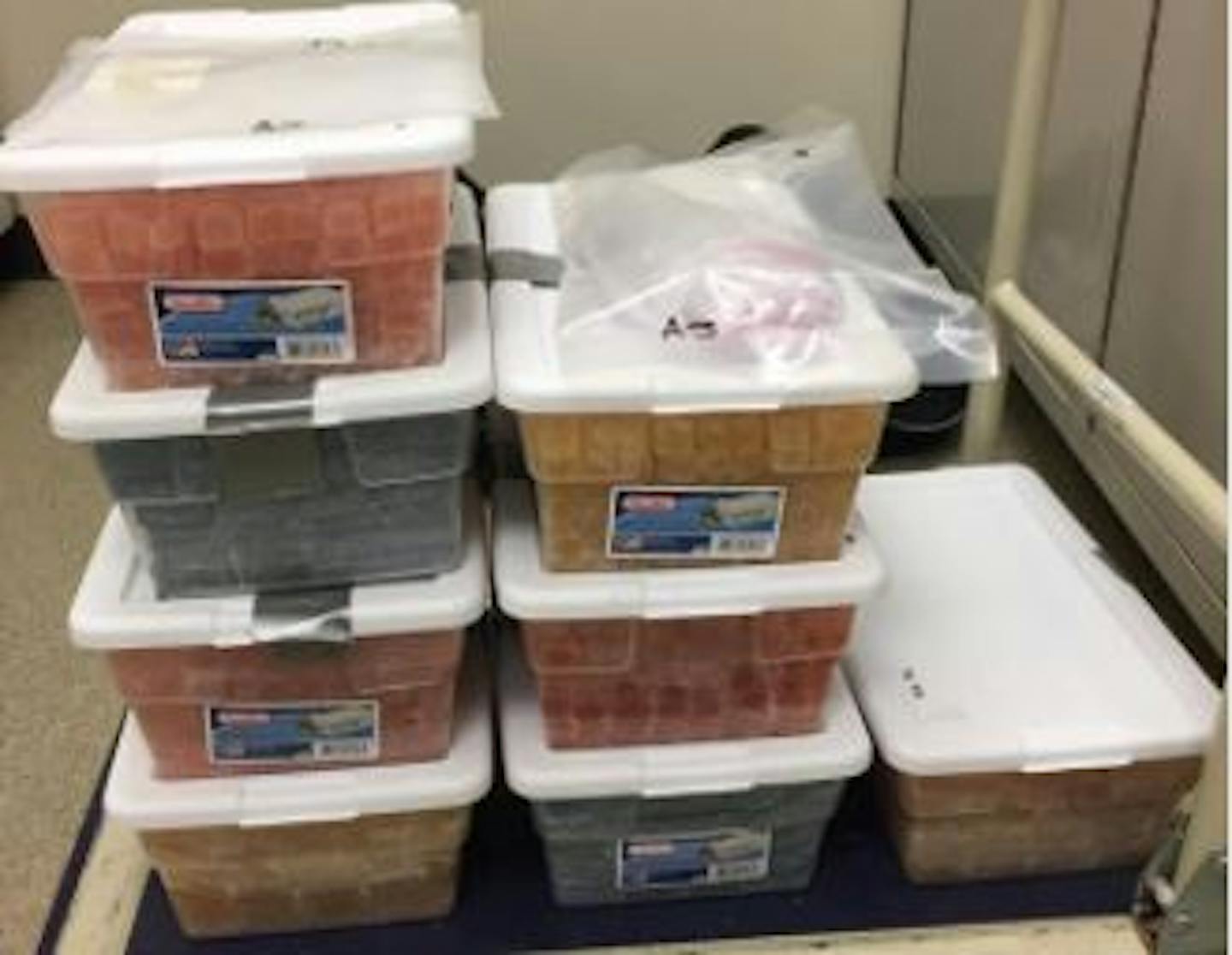 These eight containers holding many thousands of edible gummies were seized by law enforcement in Lakeville and have a street value of $40,000 to $50,000.