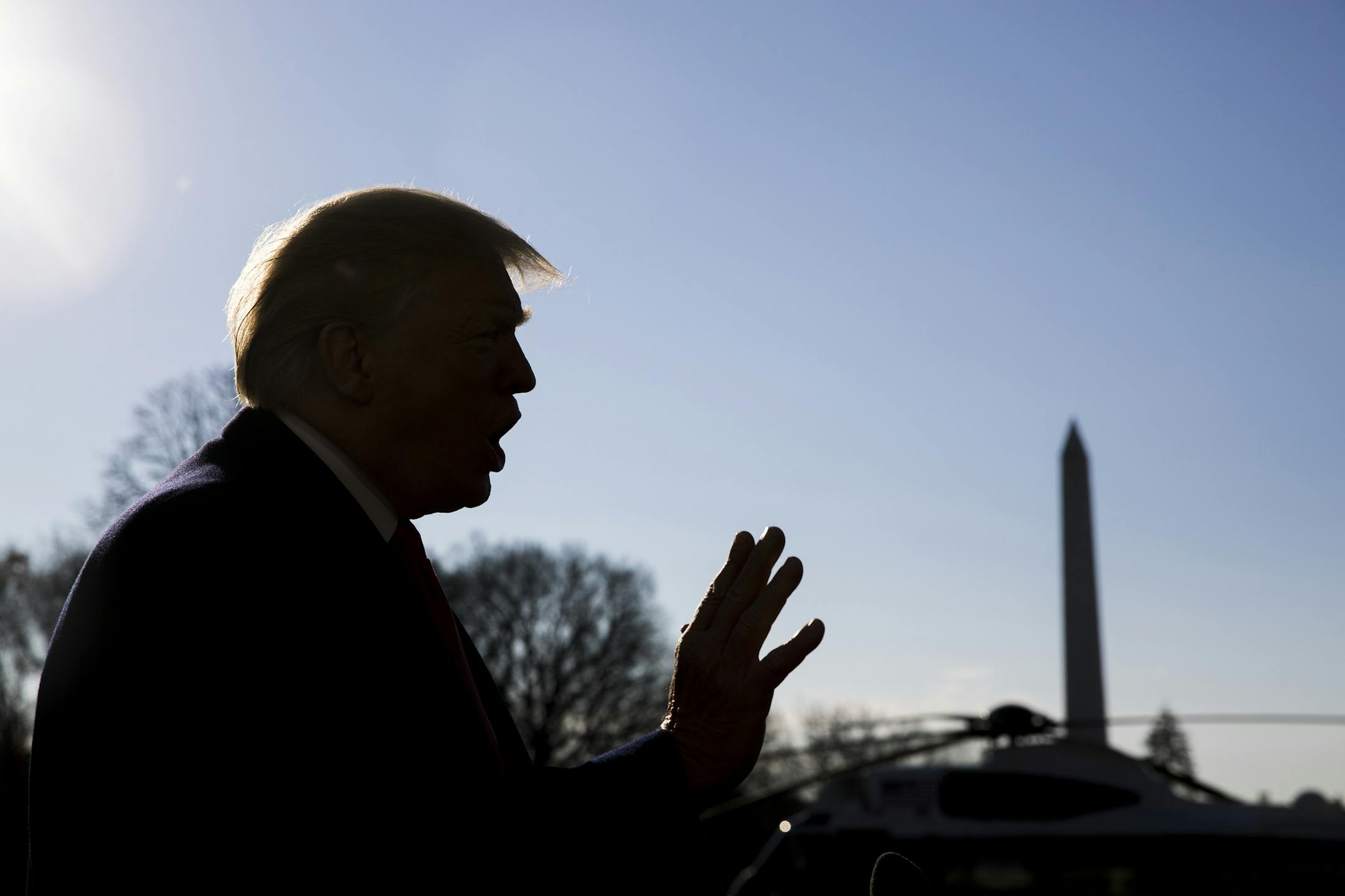 President Donald Trump speaks to reporters at the White House in Washington, Jan. 6, 2019. Trump has said he would consider invoking emergency powers to build a wall on the southern border, an extraordinarily aggressive move almost certain to invite a court fight. (Sarah Silbiger/The New York Times)
