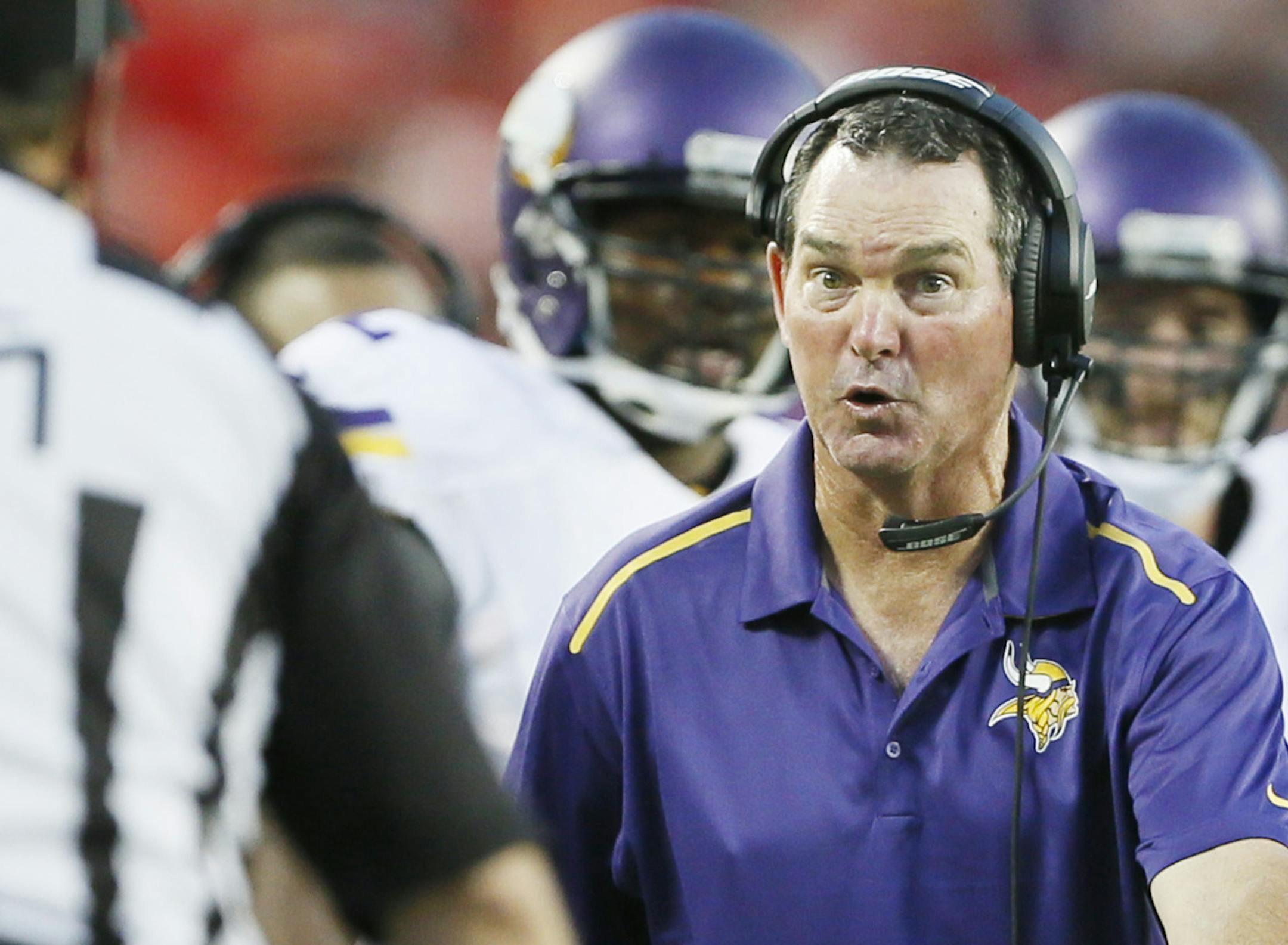 Minnesota Vikings head coach Mike Zimmer during preseason NFL football between the Minnesota Vikings and Kansas City Chiefs Saturday August 23 , 2014 in Kansas City ,MO . ] Jerry Holt Jerry.holt@startribune.com