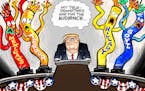 Sack cartoon: Trump at the podium