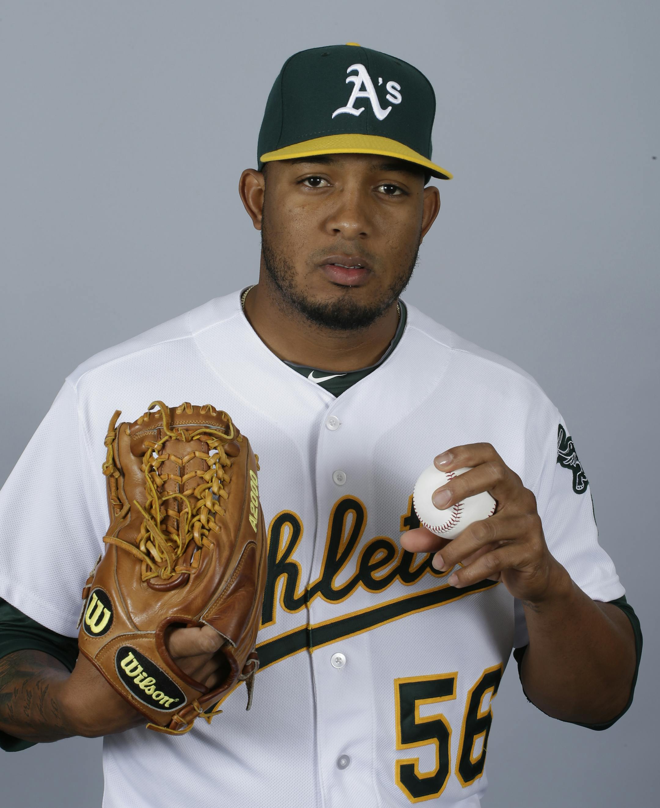 This is a 2015 photo of Fernando Abad of the Oakland Athletics baseball team. This image reflects the Athletics active roster as of Feb. 28, 2015, when this image was taken. (AP Photo/Darron Cummings) ORG XMIT: AZDC1