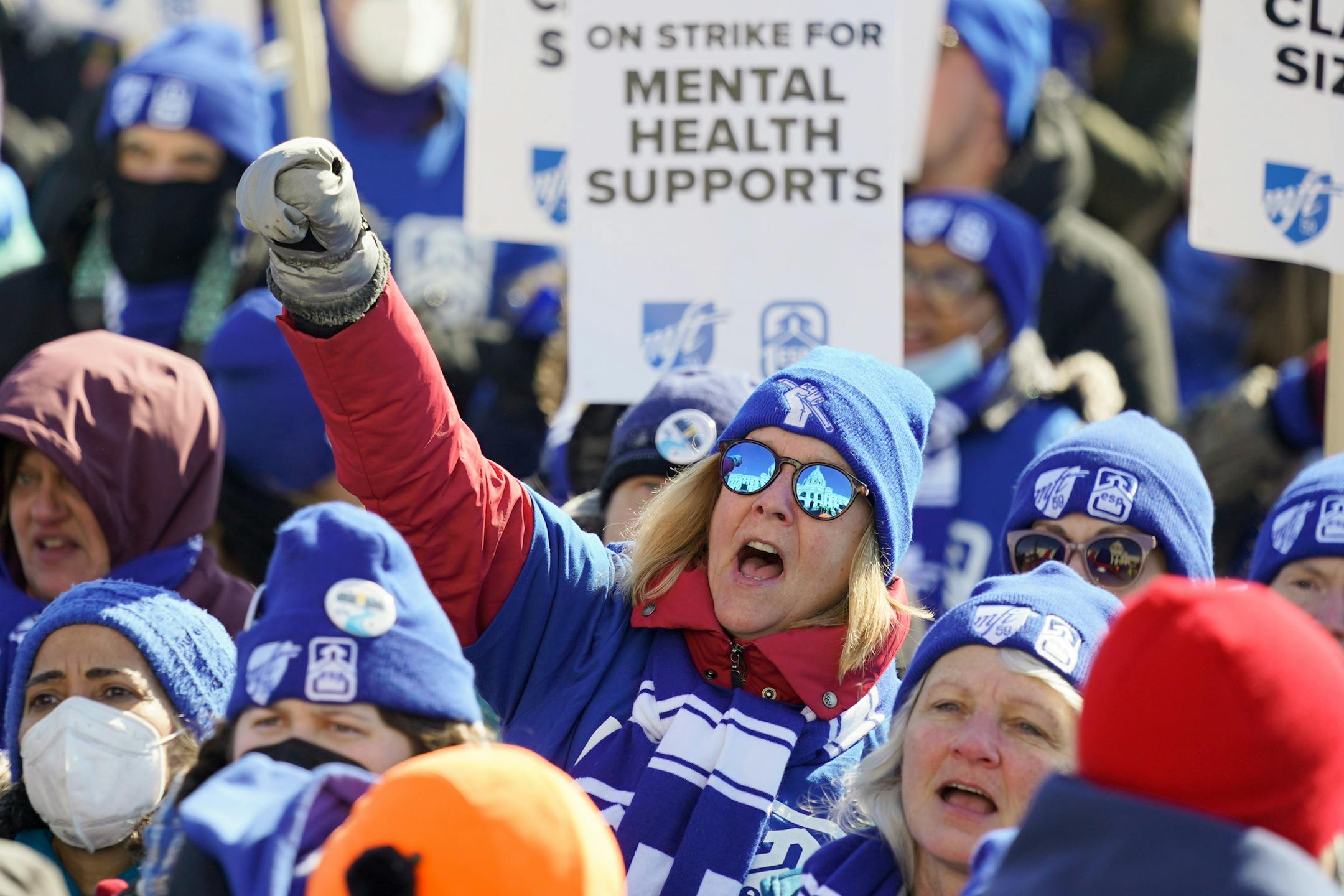 Twin Cities teachers including MFT, Minneapolis Federation of Teachers Local 59, and ESP, Education Support Professionals, rallied at the Minnesota State Capitol.