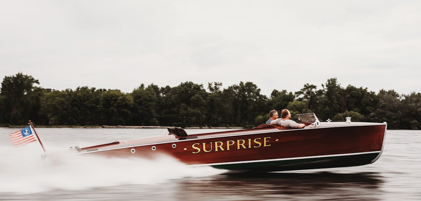 "Surprise" is a 1927 Hutchinson Launch 30-foot boat built in New York. It was commissioned by a wealthy woman as a birthday surprise for her husband. The boat will be on display Thursday through Sunday at the Minneapolis Boat Show.