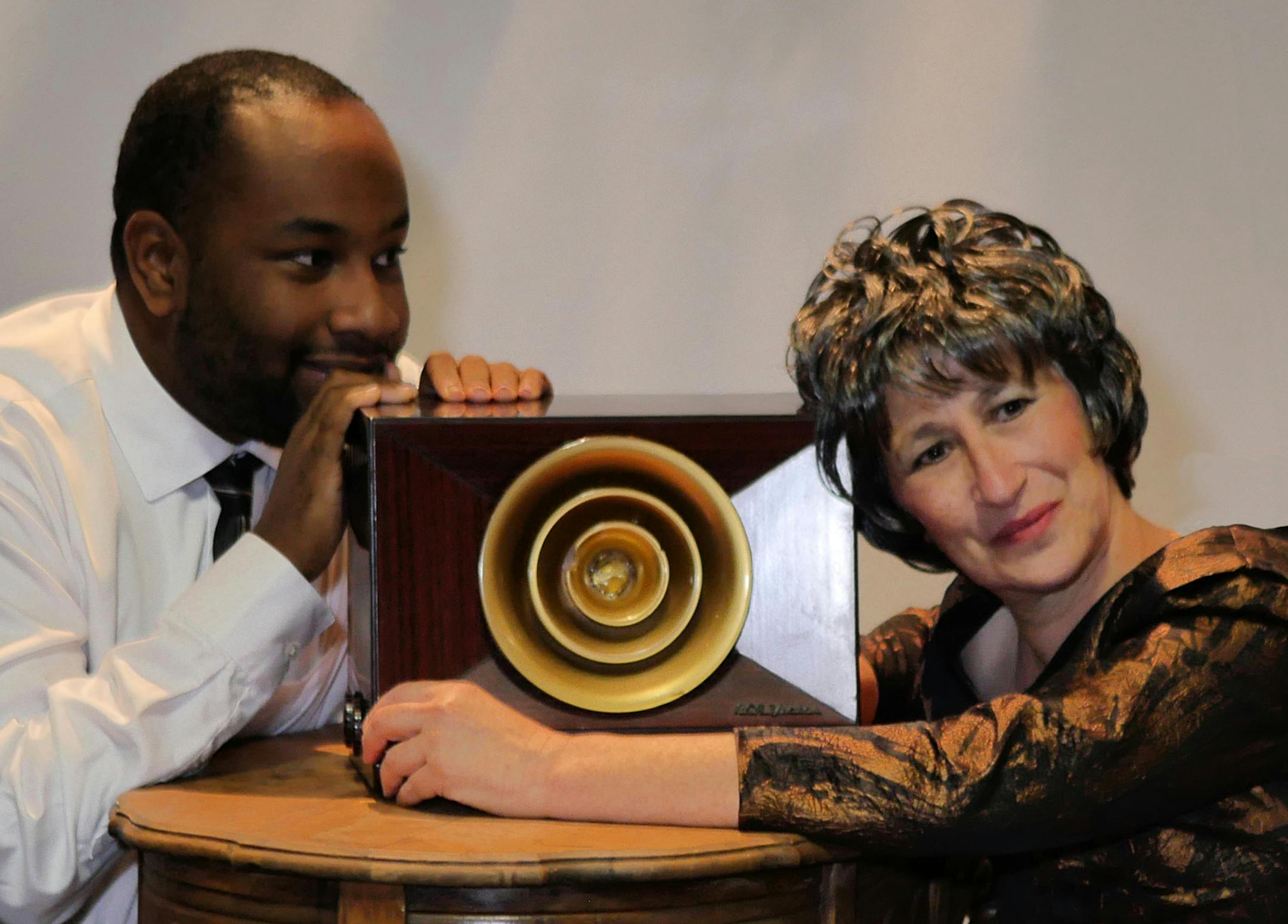 Ron (Ricardo Beaird) and Cary (Miriam Must) in the Red Eye Theater premiere of "Life's Parade" by Katharine Sherman, conceived and directed by Steve Busa
Photo credit: Kundan Kuma