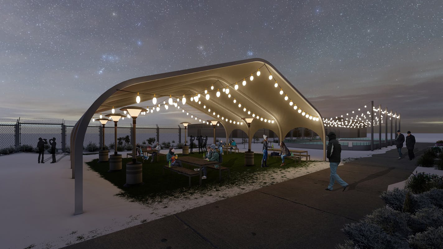 Provided A rendering of what Forgotten Star brewery's outdoor area will look like come November, with a covered area and ice rink.