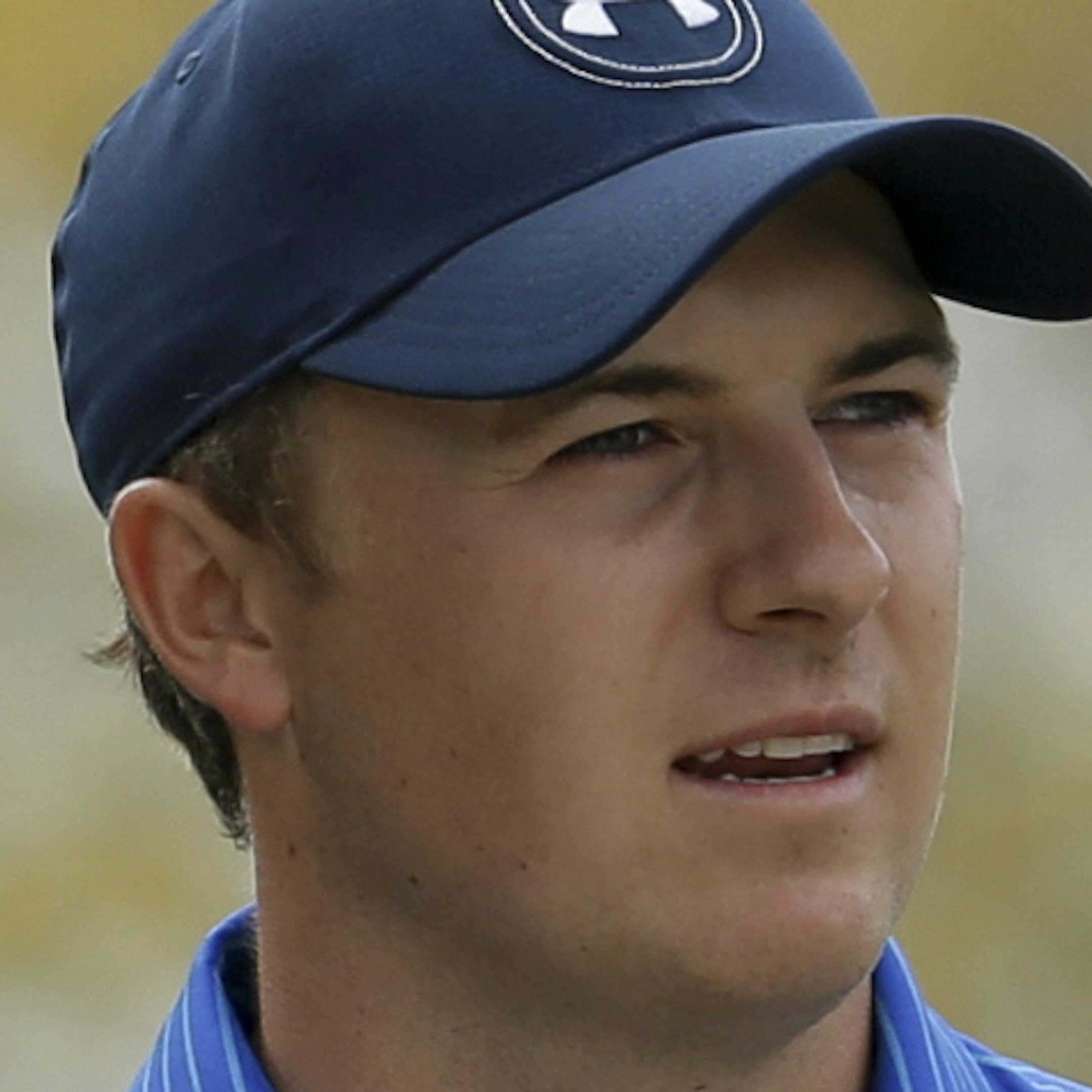 Jordan Spieth watches his shot from a bunker during the second round of the Cadillac Championship golf tournament, Friday, March 4, 2016, in Doral, Fla. (AP Photo/Lynne Sladky)