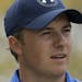 Jordan Spieth watches his shot from a bunker during the second round of the Cadillac Championship golf tournament, Friday, March 4, 2016, in Doral, Fl