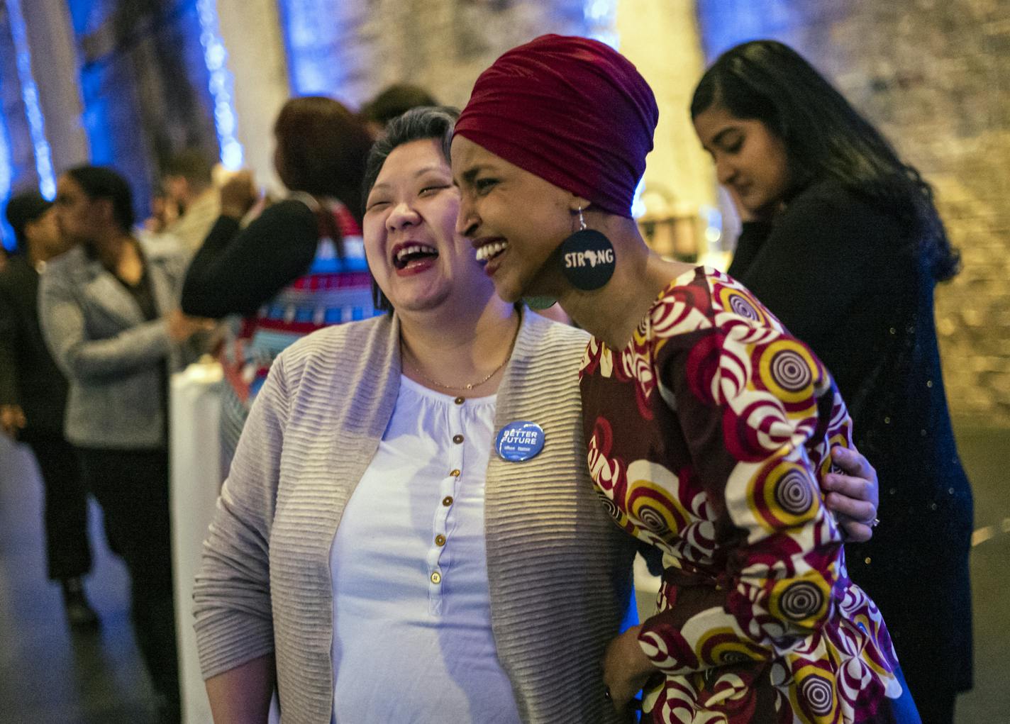 At Aria, Representative Ilhan Omar kicked off her re-election campaign by meeting with supporters including Terri Thao.] RICHARD TSONG-TAATARII &#xa5; richard.tsong-taatarii@startribune.com