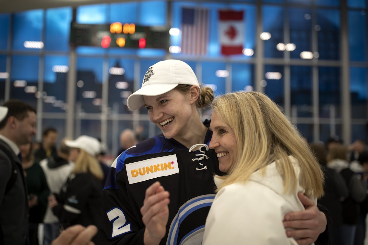 Lee Stecklein celebrated with her mom Linda Stecklein after scoring the winning overtime goal at Tria Rink Sunday March 17, 2019 in St. Paul MN.] The Minnesota Whitecaps beat the the Buffalo Beauts 2-1 in overtime to win the NWHL Championship at Tria Rink. Jerry Holt &#x2022; Jerry.holt@startribune.com