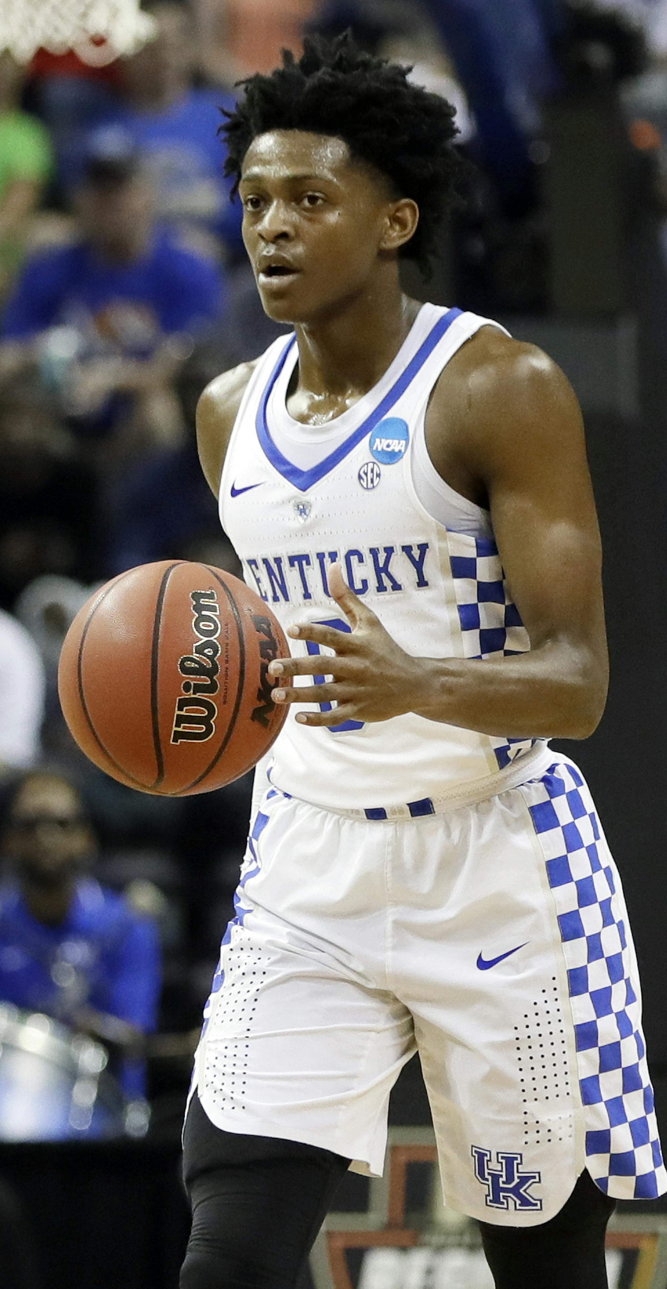 Kentucky guard De'Aaron Fox plays against UCLA in the first half of an NCAA college basketball tournament South Regional semifinal game Friday, March 24, 2017, in Memphis, Tenn. (AP Photo/Mark Humphrey) ORG XMIT: TNMS