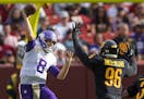 VIkings quarterback Kirk Cousins has been pressured on 137 of his dropbacks — the third-most in the league, but he’s been sacked only 14.6% of the