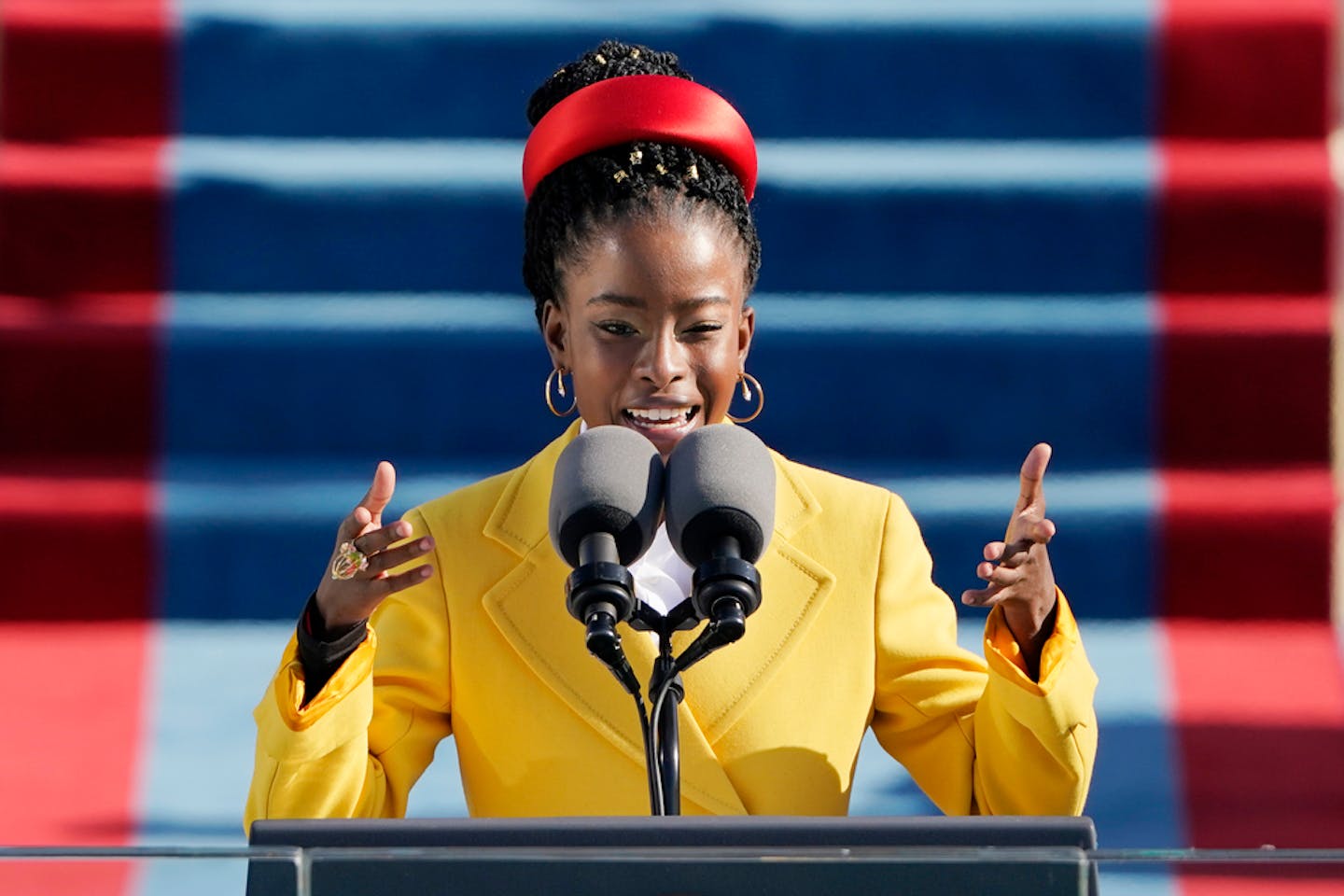 American poet Amanda Gorman reads a poem during the 59th Presidential Inauguration at the U.S. Capitol in Washington, Wednesday, Jan. 20, 2021.