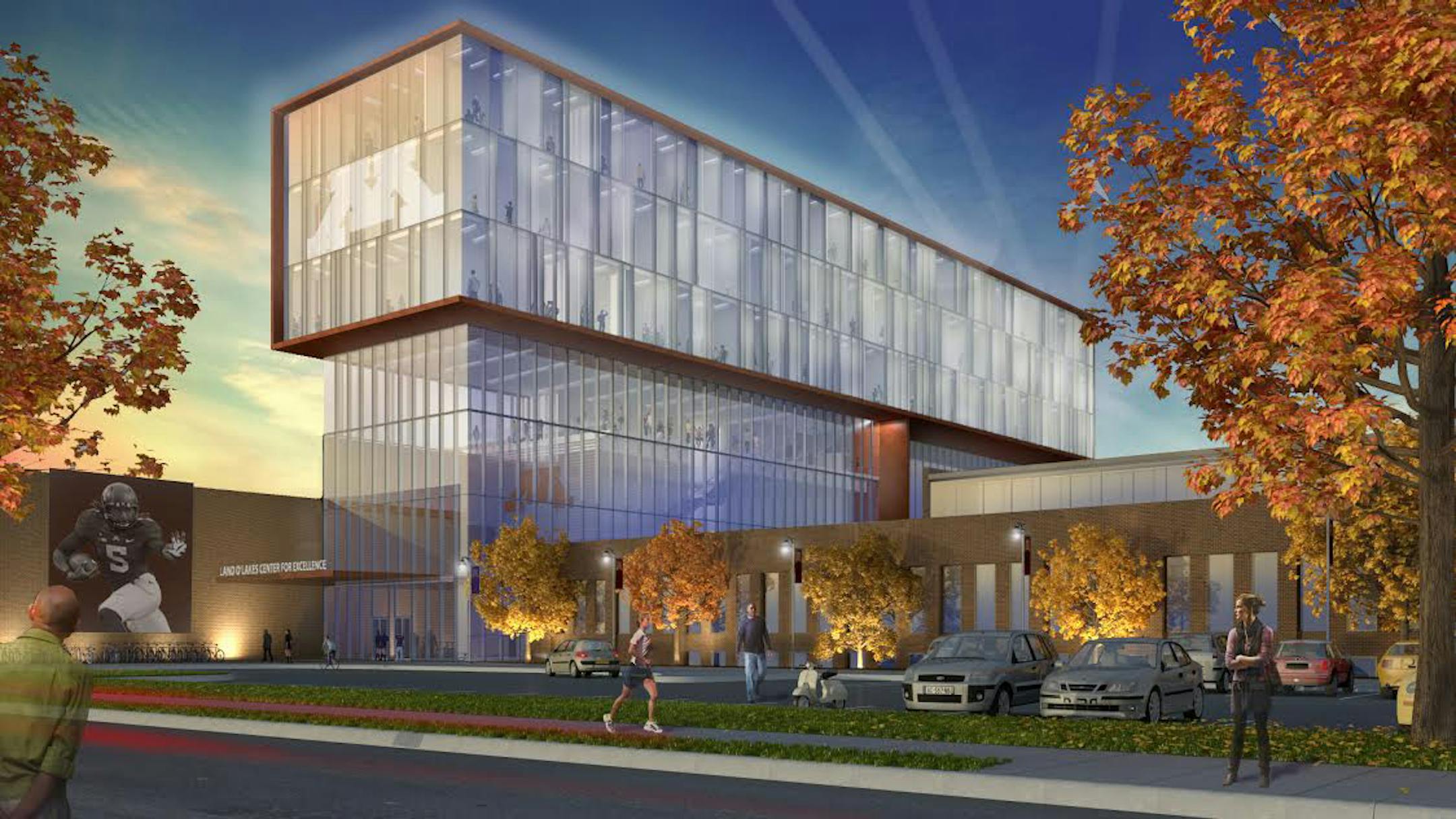 University of Minnesota rendering. Illustration of the "Center for Excellence," a proposed academic and lifestyle building for student-athletes at the university.