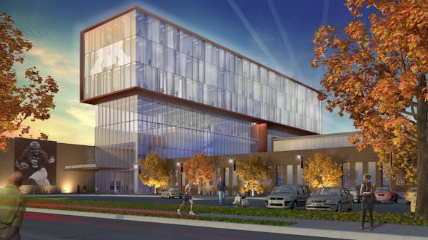 University of Minnesota rendering. Illustration of the "Center for Excellence," a proposed academic and lifestyle building for student-athletes at the