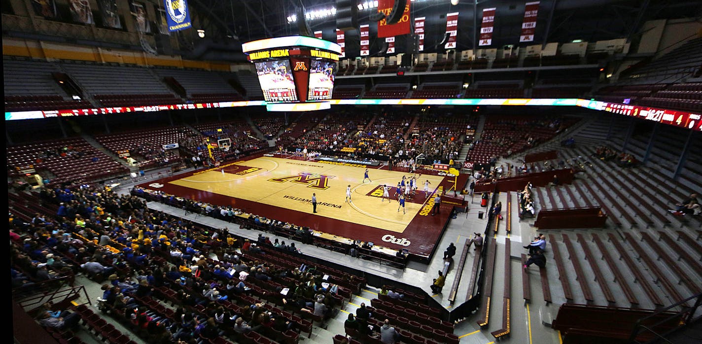 Many seats in Williams Arena remained empty during the Class A semifinals on Friday morning. ] JIM GEHRZ &#xef; james.gehrz@startribune.com / Minneapolis, MN / March 20, 2015 /12:00 PM &#xf1; BACKGROUND INFORMATION: Maranatha Christian Academy played Minneota &#x2020;in the Class A semifinals of the 2015 Minnesota State Girls Basketball Tournament Friday at Williams Arena.