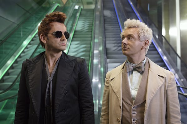 David Tennant and Michael Sheen in "Good Omens," based on the 1990 book by Terry Prachett and Neil Gaiman.